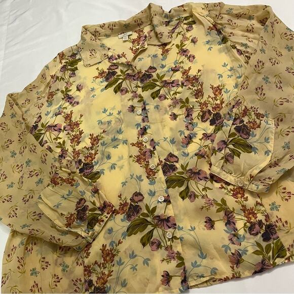 J.Jill Vintage Floral Print Button Down Sheer Long Sleeve Lightweight Plus 2x - Picture 2 of 9